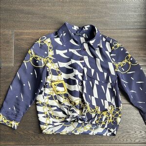 Guess by Marciano Navy and White Geometric Blouse